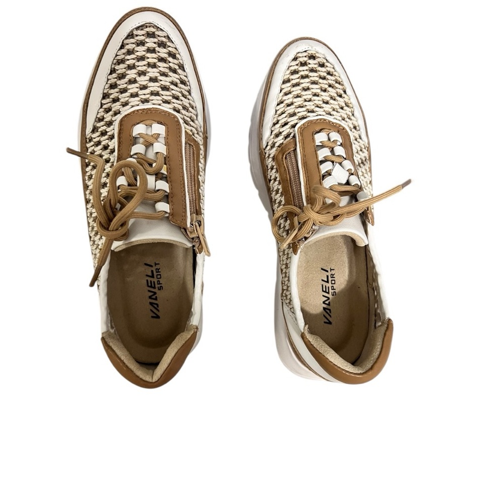 VANELI QUBI Sport Women's Tan and White Woven Sneakers SZ 8